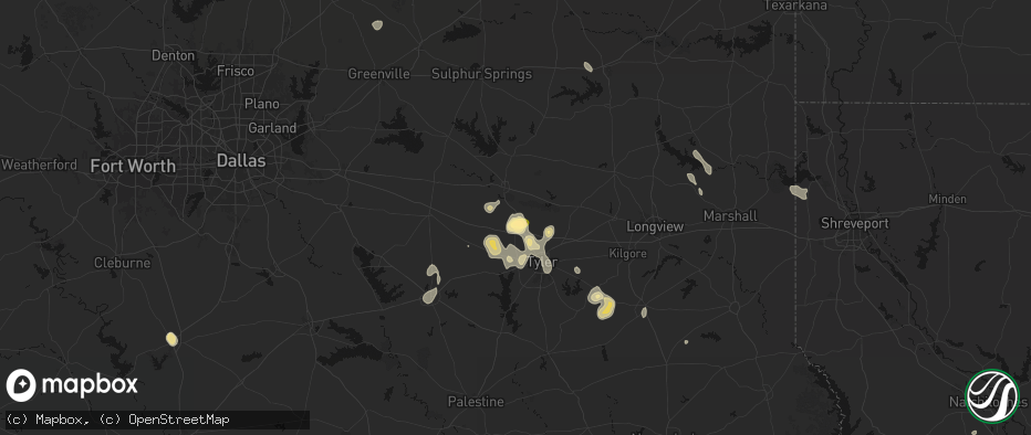 Hail map in Lindale, TX on July 7, 2026