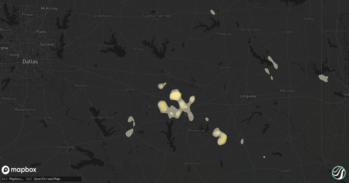 Hail map in Lindale, TX on July 7, 2026