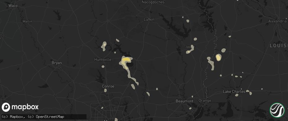 Hail map in Livingston, TX on July 7, 2026