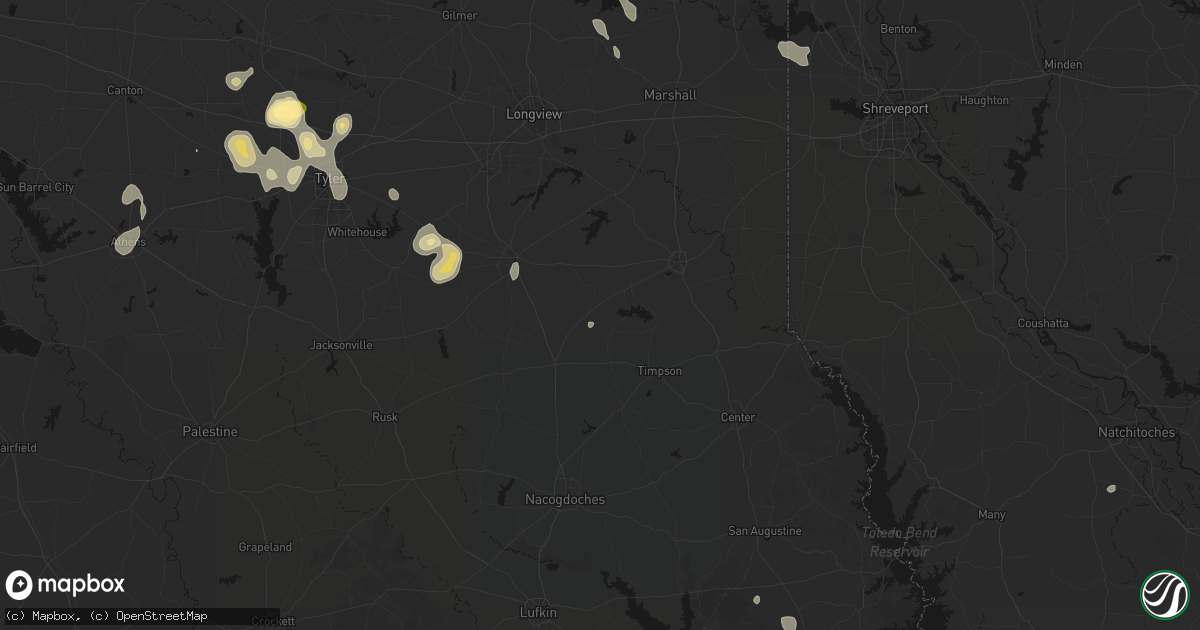 Hail map in Long Branch, TX on July 7, 2026