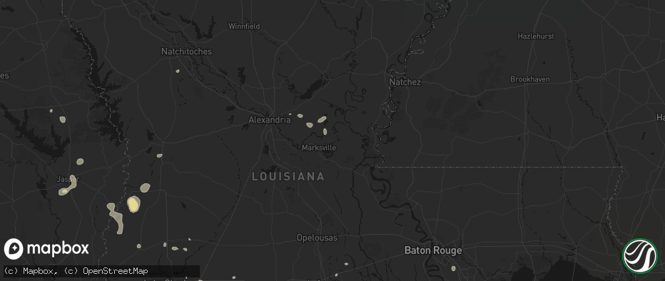 Hail map in Marksville, LA on July 7, 2026