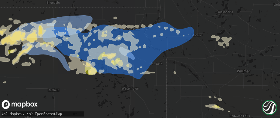 Hail map in Marvin, SD on July 7, 2026