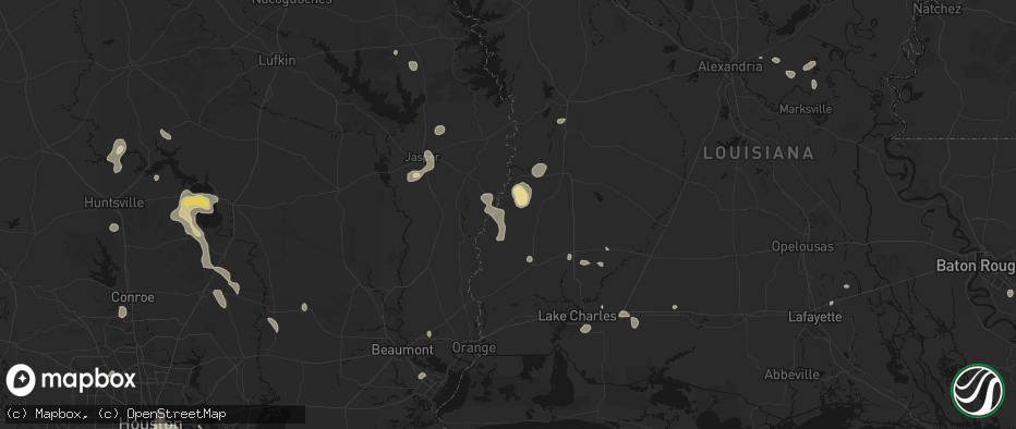 Hail map in Merryville, LA on July 7, 2026