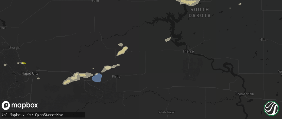 Hail map in Midland, SD on July 7, 2026