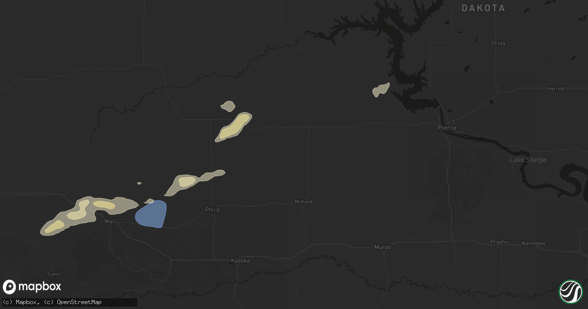 Hail map in Midland, SD on July 7, 2026
