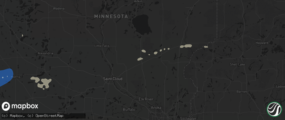 Hail map in Milaca, MN on July 7, 2026