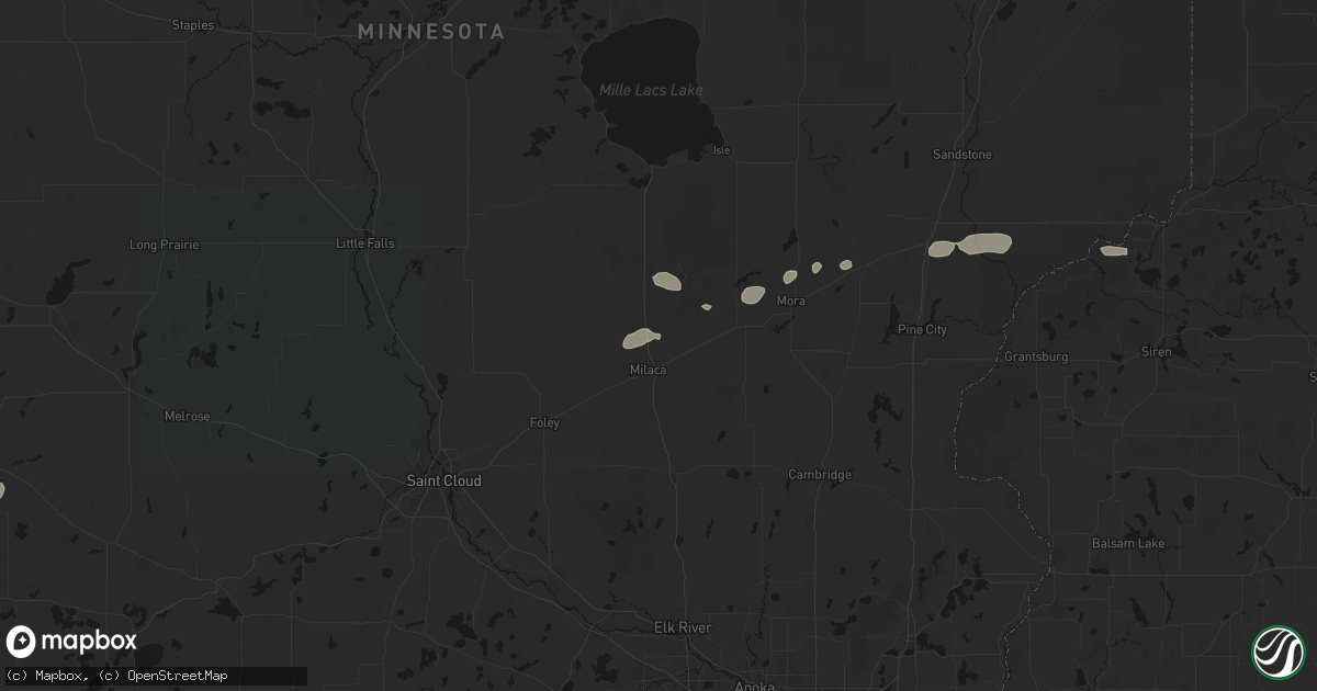 Hail map in Milaca, MN on July 7, 2026