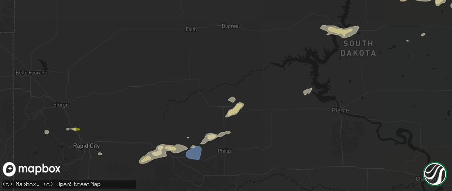 Hail map in Milesville, SD on July 7, 2026