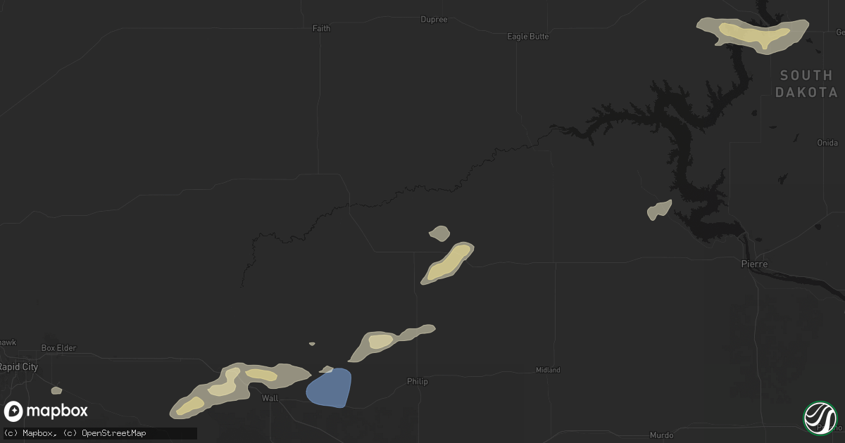 Hail map in Milesville, SD on July 7, 2026
