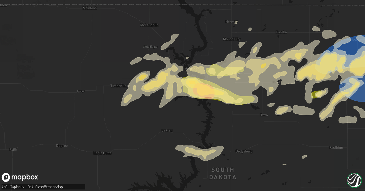 Hail map in Mobridge, SD on July 7, 2026