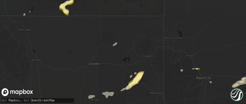 Hail map in Moorcroft, WY on July 7, 2026