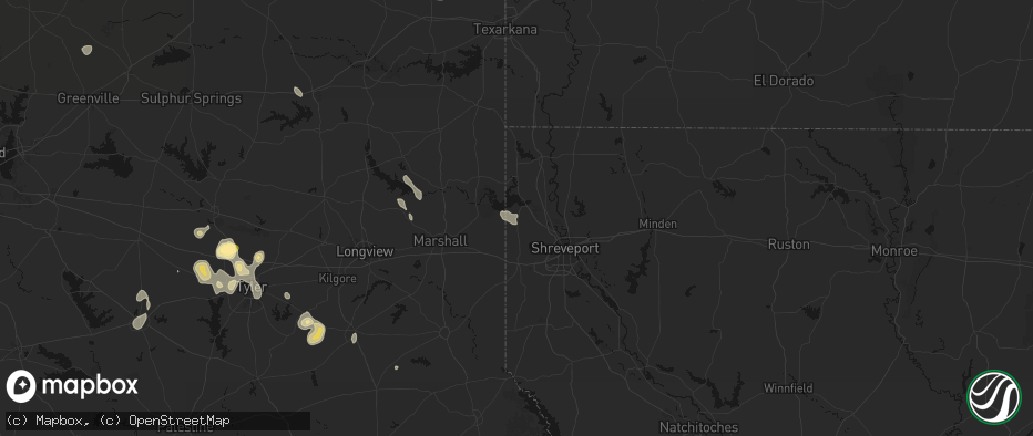 Hail map in Mooringsport, LA on July 7, 2026