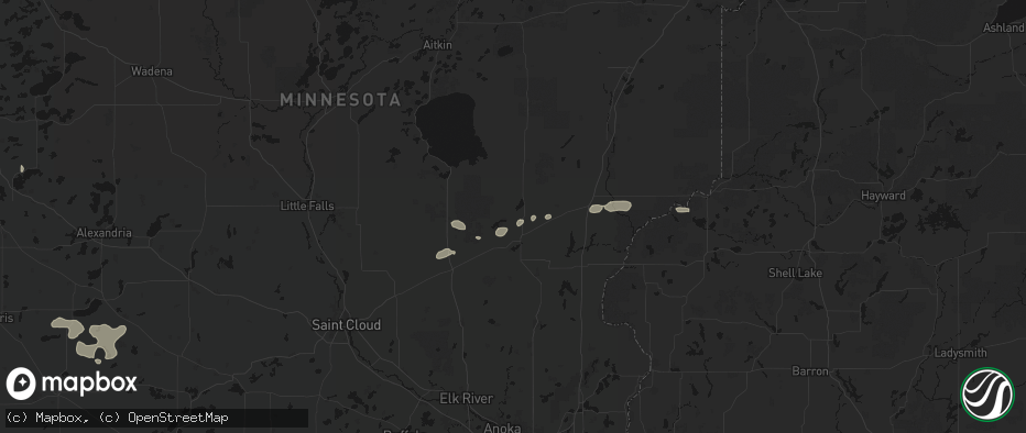 Hail map in Mora, MN on July 7, 2026