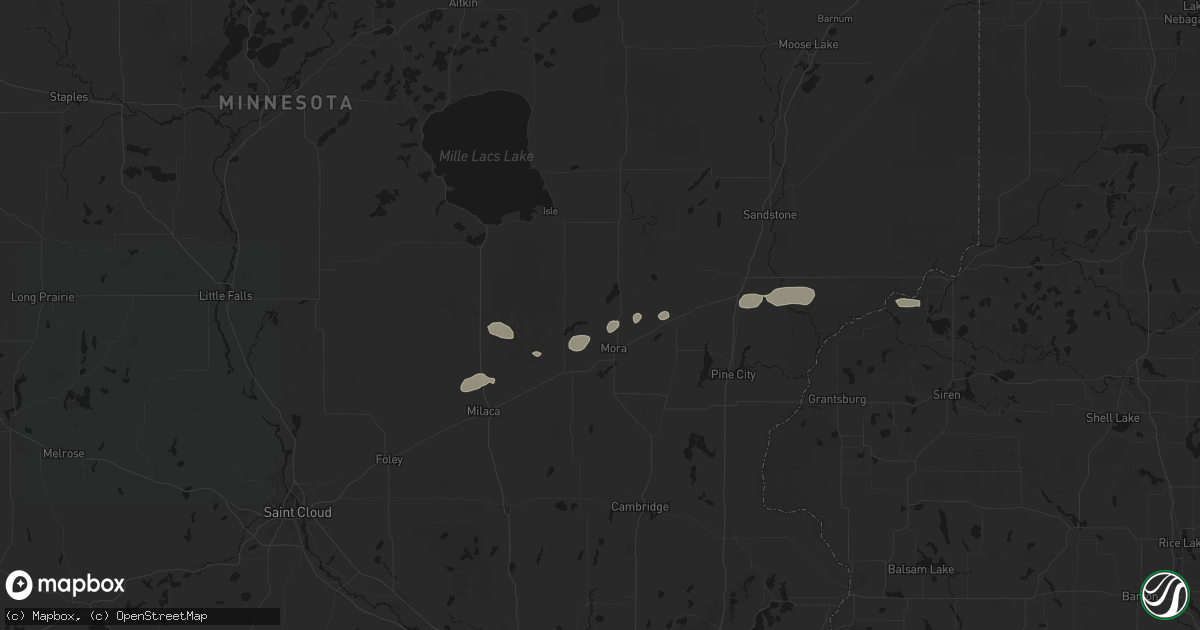 Hail map in Mora, MN on July 7, 2026