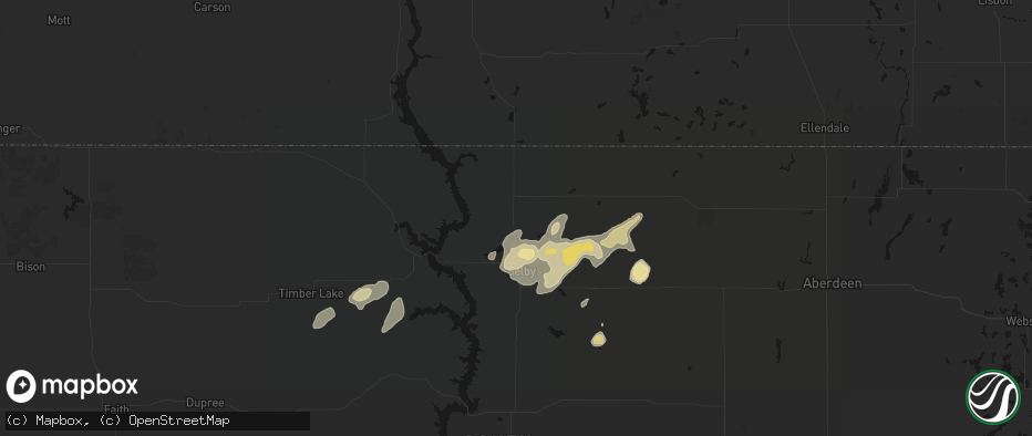 Hail map in Mound City, SD on July 7, 2026