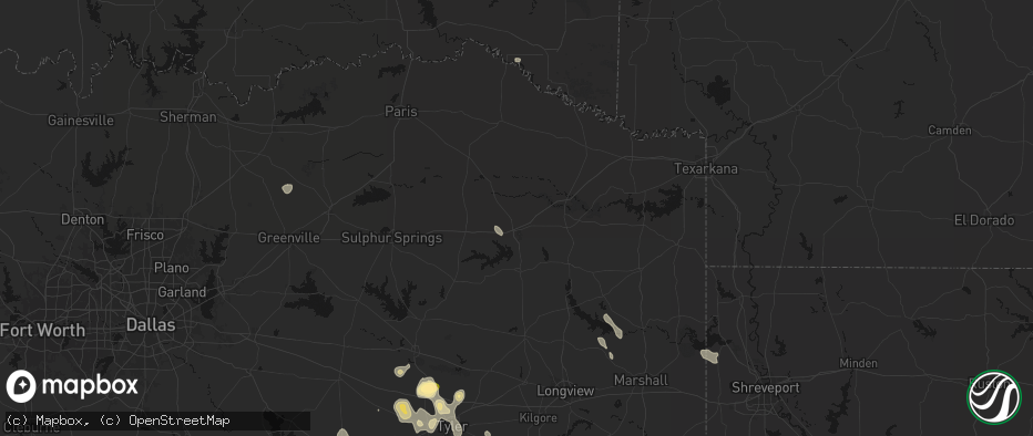 Hail map in Mount Pleasant, TX on July 7, 2026