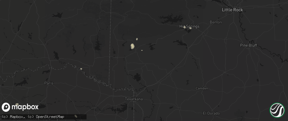 Hail map in Nashville, AR on July 7, 2026