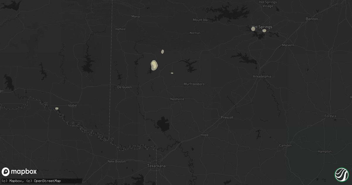 Hail map in Nashville, AR on July 7, 2026