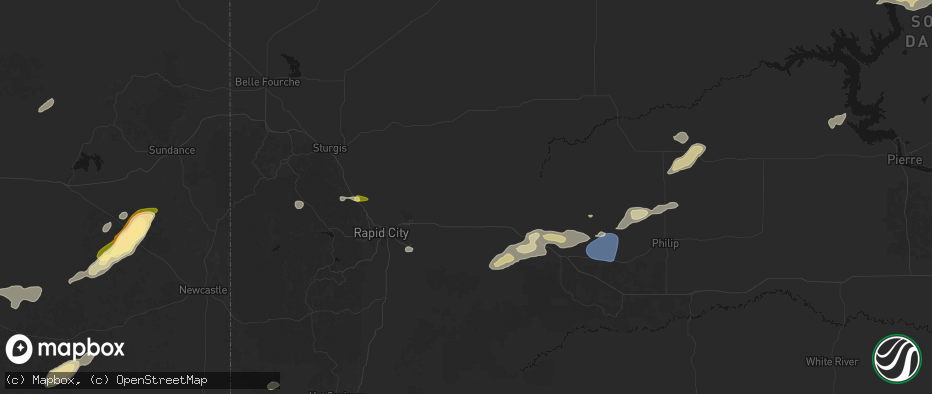 Hail map in New Underwood, SD on July 7, 2026