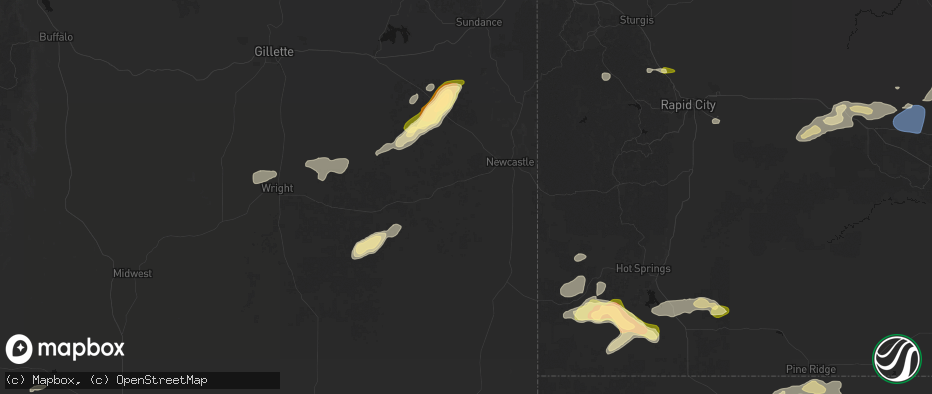 Hail map in Newcastle, WY on July 7, 2026