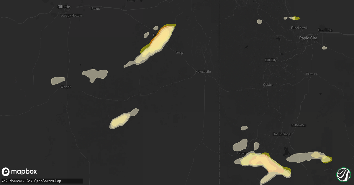 Hail map in Newcastle, WY on July 7, 2026