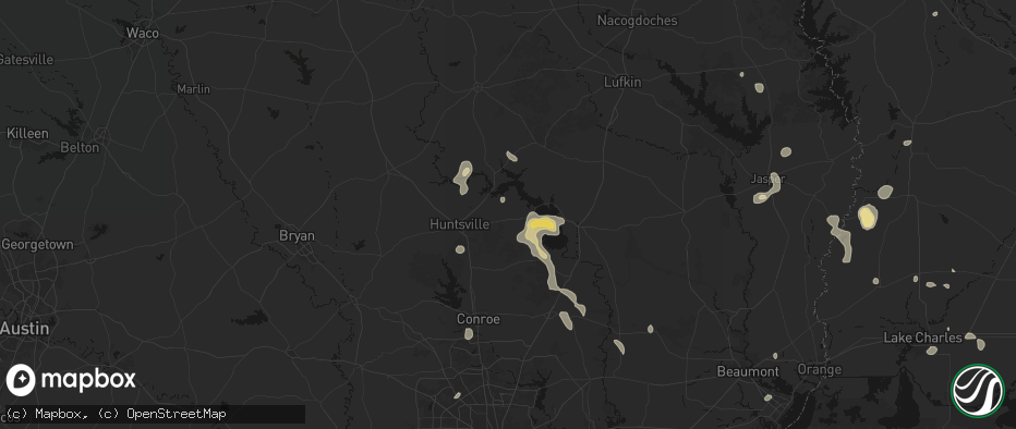 Hail map in Oakhurst, TX on July 7, 2026