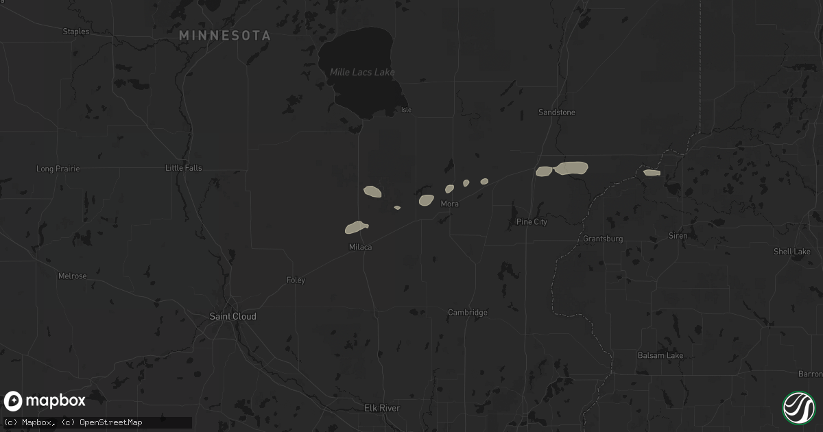 Hail map in Ogilvie, MN on July 7, 2026