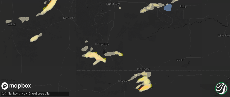 Hail map in Oral, SD on July 7, 2026