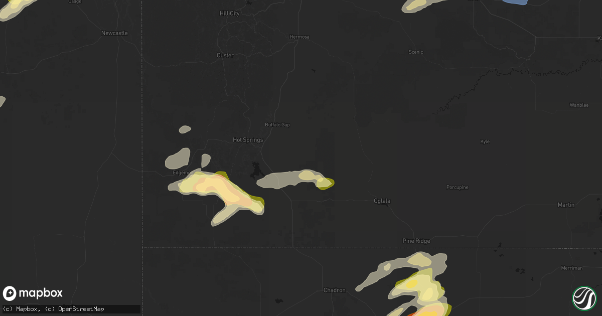 Hail map in Oral, SD on July 7, 2026