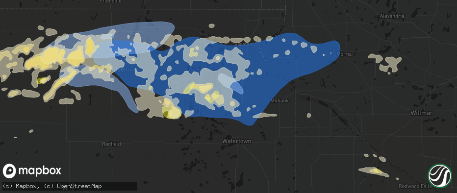 Hail map in Ortley, SD on July 7, 2026