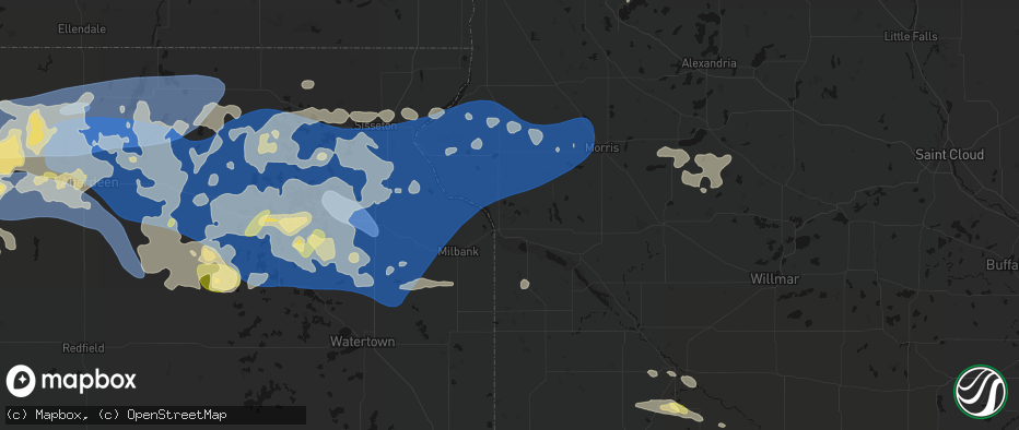 Hail map in Ortonville, MN on July 7, 2026