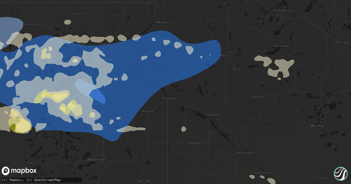 Hail map in Ortonville, MN on July 7, 2026