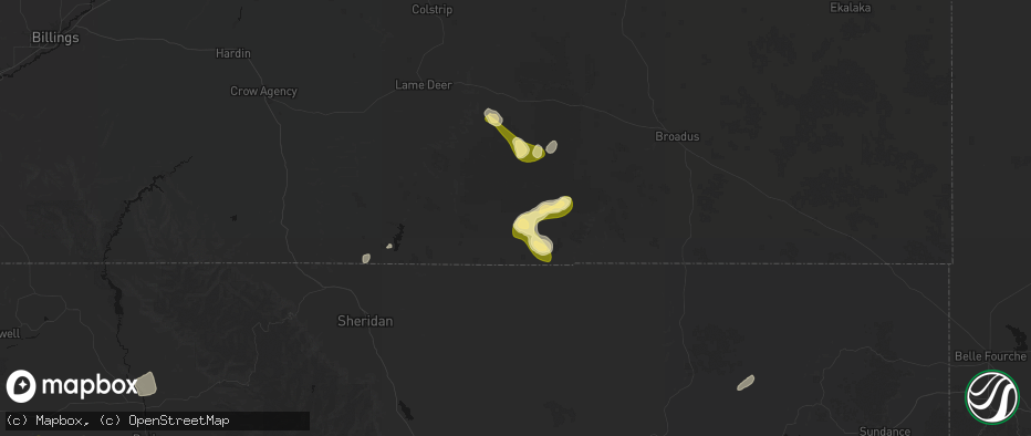 Hail map in Otter, MT on July 7, 2026