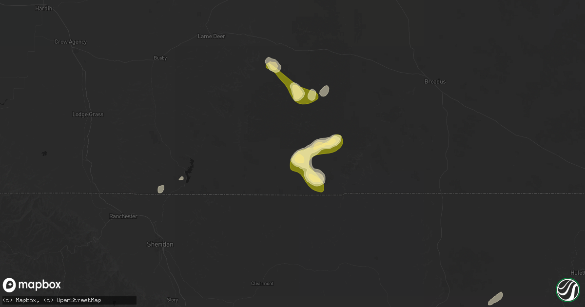 Hail map in Otter, MT on July 7, 2026