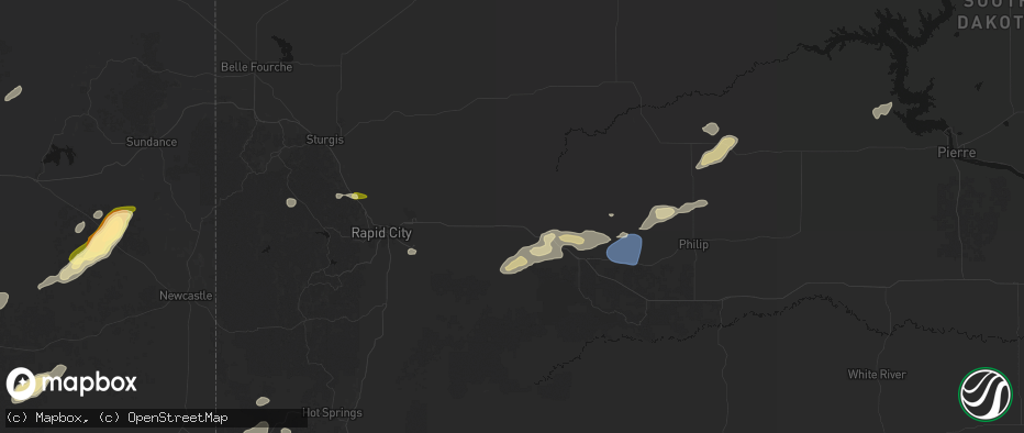 Hail map in Owanka, SD on July 7, 2026