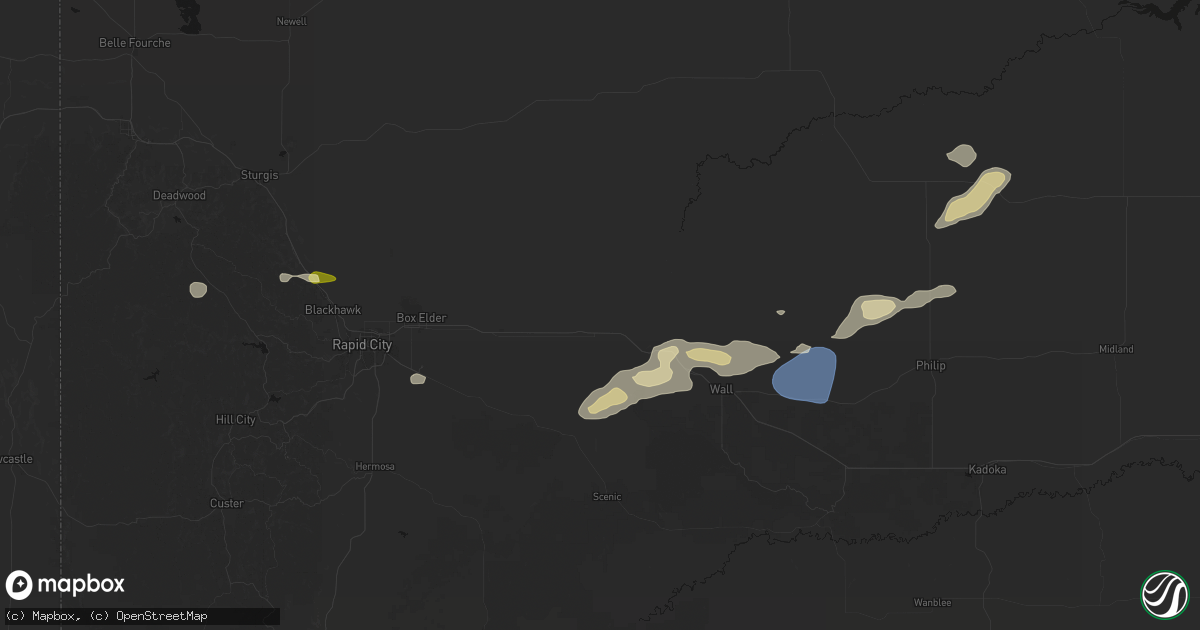 Hail map in Owanka, SD on July 7, 2026