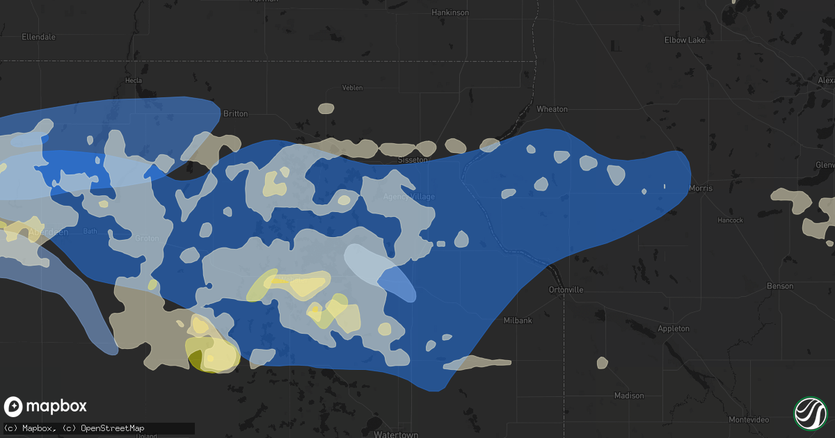 Hail map in Peever, SD on July 7, 2026