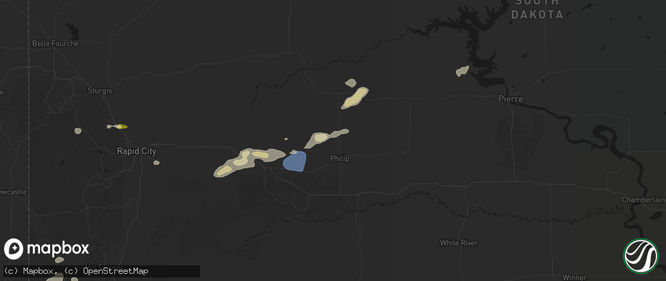 Hail map in Philip, SD on July 7, 2026