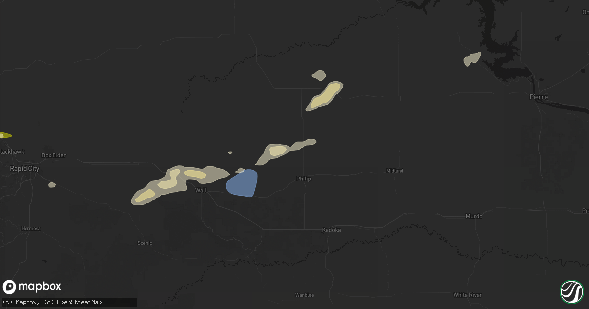 Hail map in Philip, SD on July 7, 2026