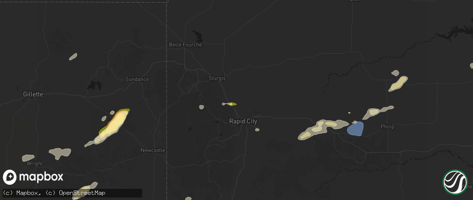 Hail map in Piedmont, SD on July 7, 2026