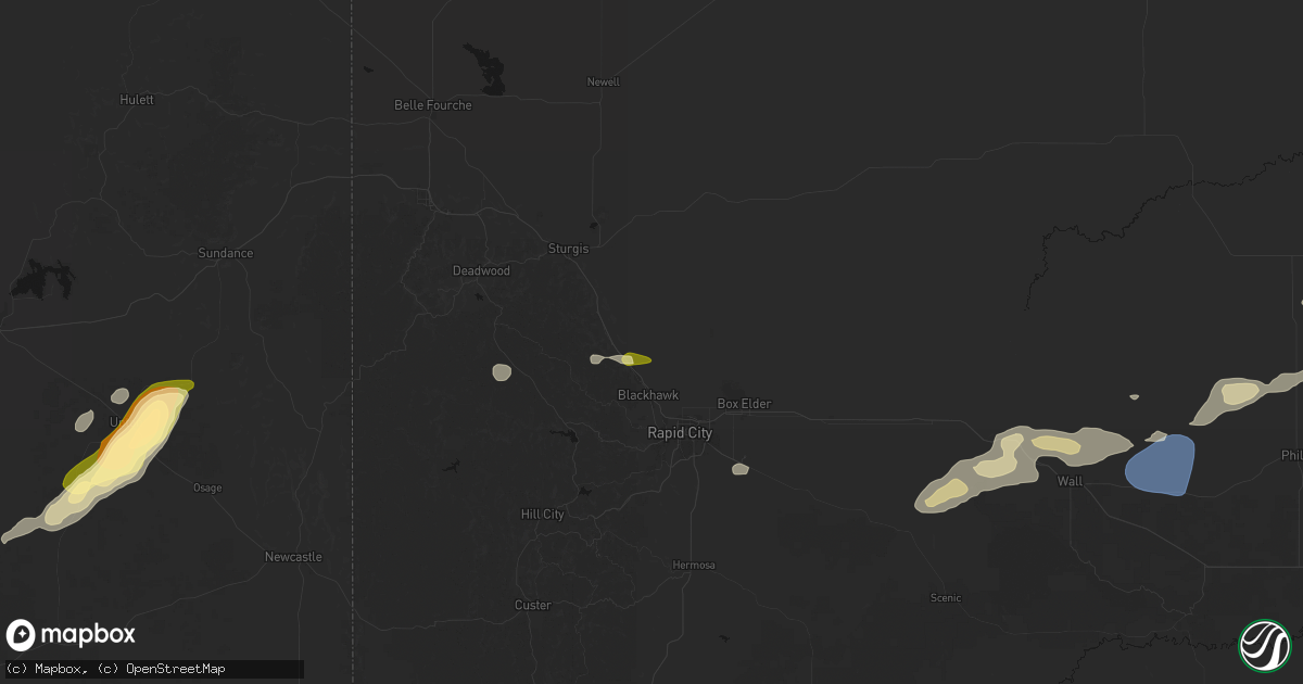 Hail map in Piedmont, SD on July 7, 2026