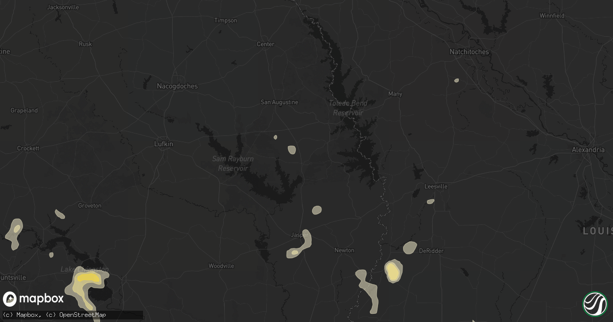 Hail map in Pineland, TX on July 7, 2026