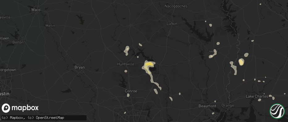 Hail map in Pointblank, TX on July 7, 2026