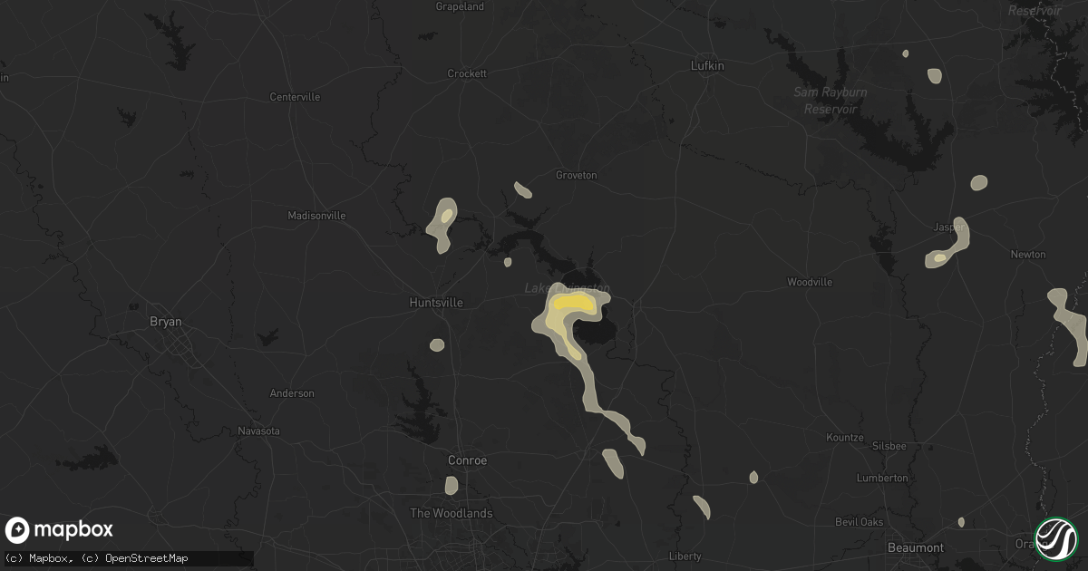 Hail map in Pointblank, TX on July 7, 2026
