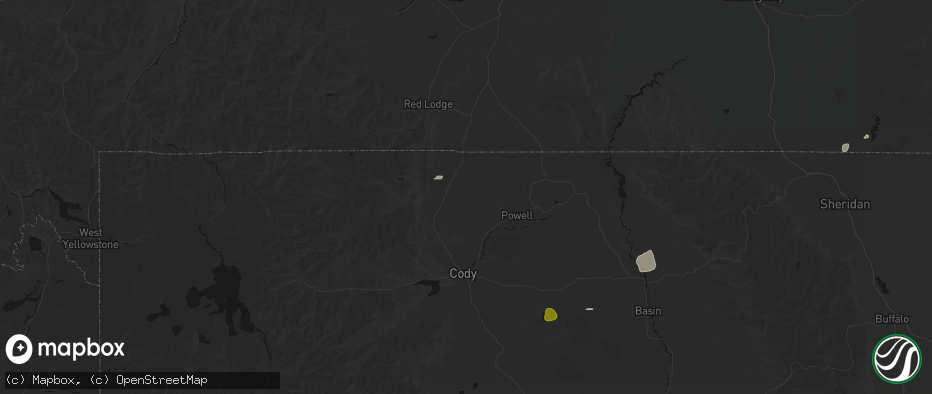 Hail map in Powell, WY on July 7, 2026