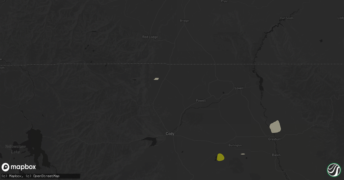 Hail map in Powell, WY on July 7, 2026