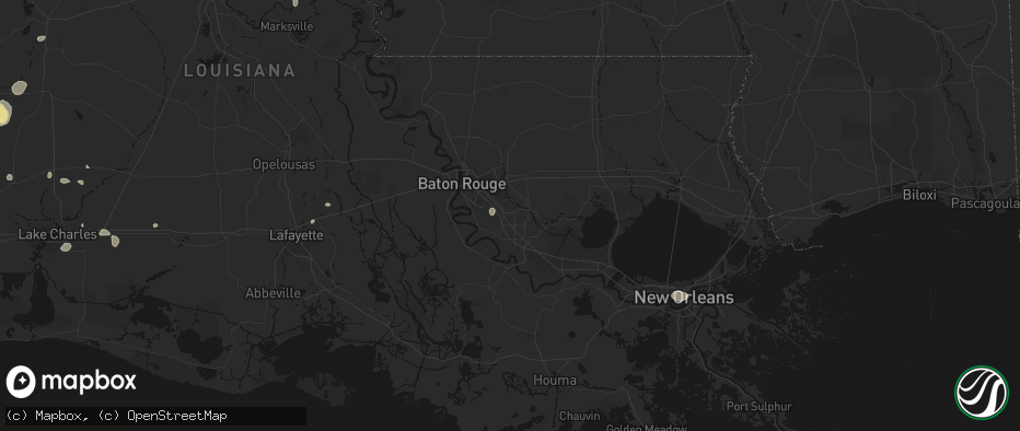 Hail map in Prairieville, LA on July 7, 2026