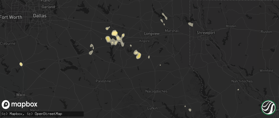 Hail map in Price, TX on July 7, 2026