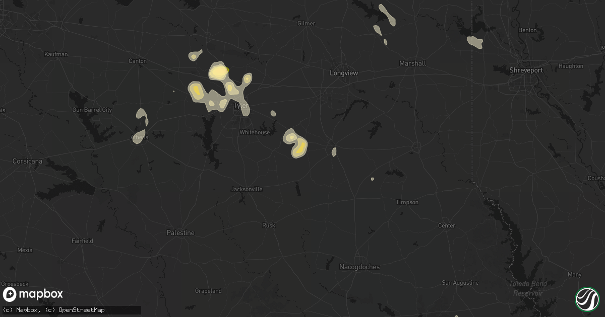 Hail map in Price, TX on July 7, 2026