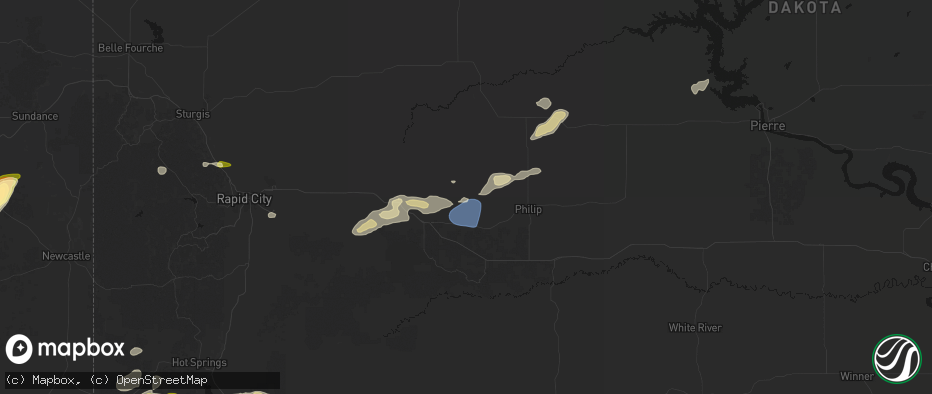 Hail map in Quinn, SD on July 7, 2026